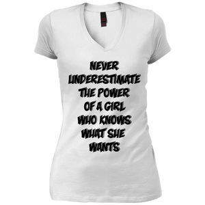 Girl Power-Junior's Vintage Wash V-Neck T-Shirt