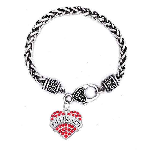 Crystal Heart Pharmacist Medical Bracelet For Women Or Man