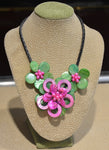 Hot Pink and Green Shell Flower Necklace