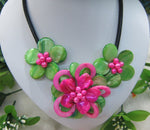 Hot Pink and Green Shell Flower Necklace