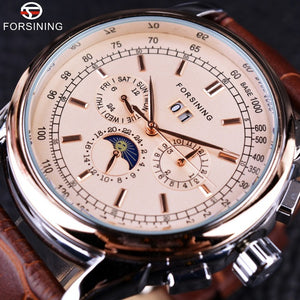 Rose Gold Case Genuine Leather Strap Mens Luxury Watch